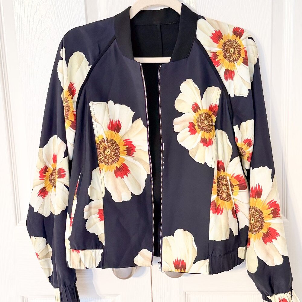 Lafayette 148 Irelyn Reversible Floral Silk Bomber Jacket size small